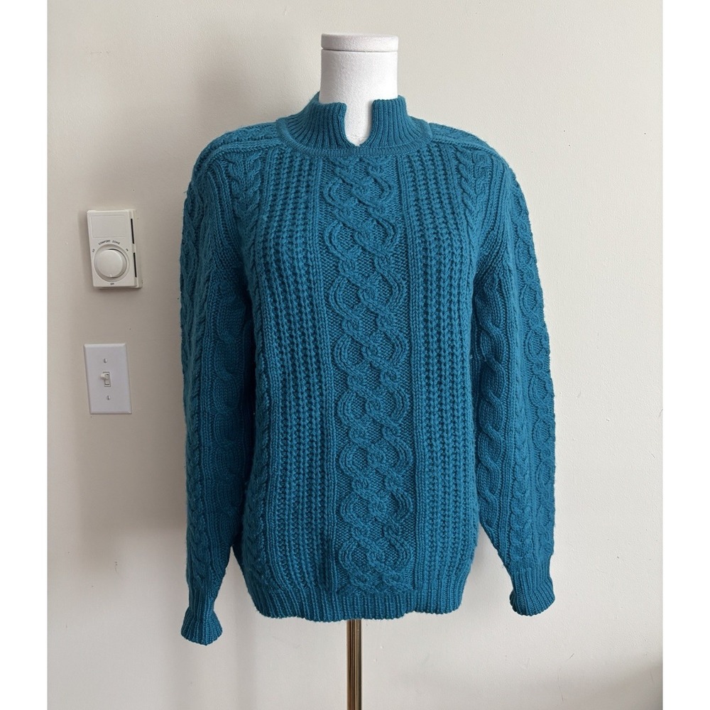 VTG Eastern Mountain Sports Womens Small Cable Knit Chunky Wool Sweater Teal